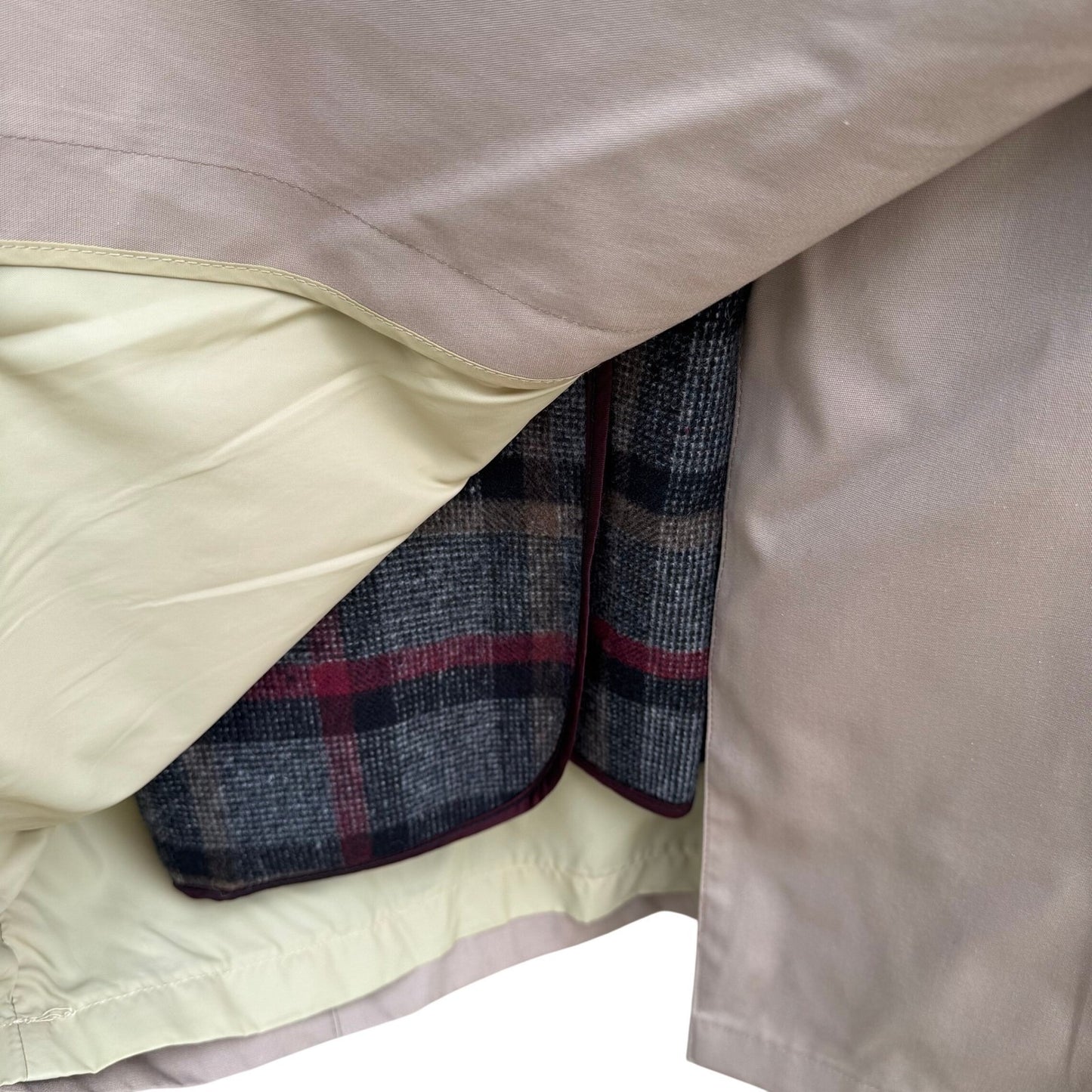 London Fog Vintage Tan Double Breasted Trench Coat Removable Plaid Liner 14 Reg