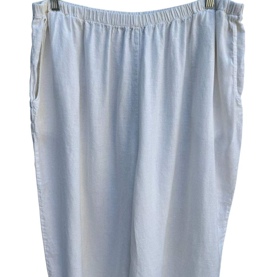Flax Womens White Linen Flowy Wide Leg Boho Lagenlook Casual Cropped Pants 2G