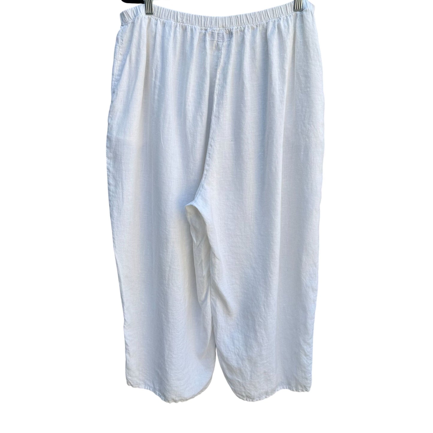 Flax Womens White Linen Flowy Wide Leg Boho Lagenlook Casual Cropped Pants 2G