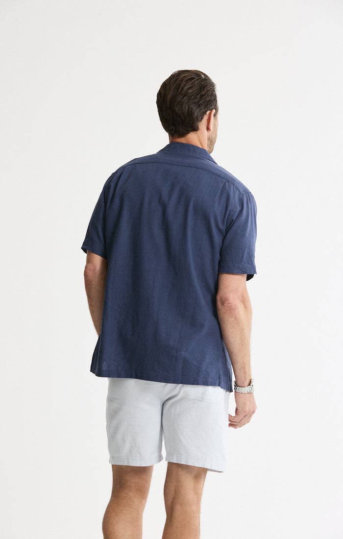 Linen Blend Short Sleeve Camp Shirt: STONE / XL