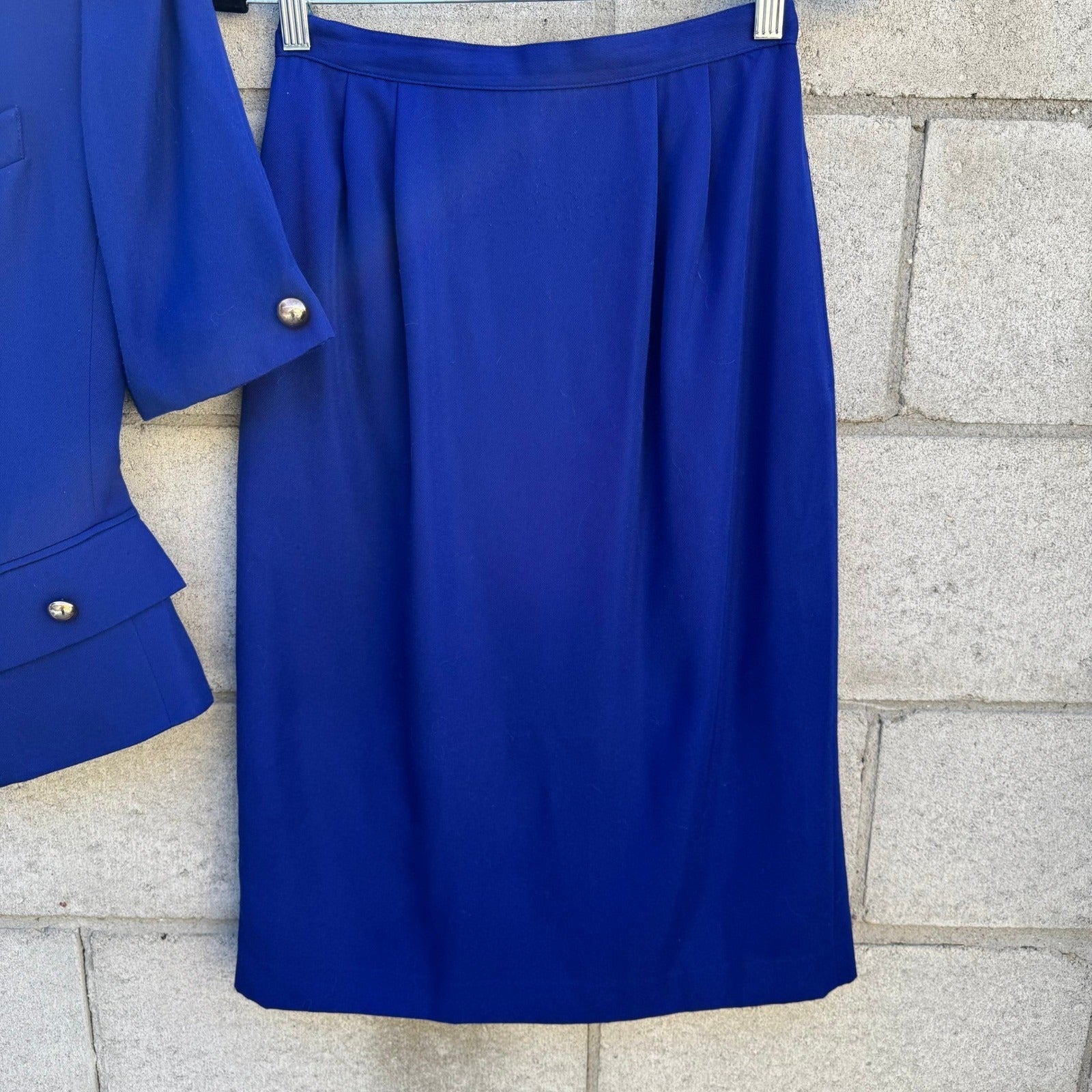 Kasper for ASL Vintage Royal Blue Skirt Suit Set Short Sleeve Office Womens 4