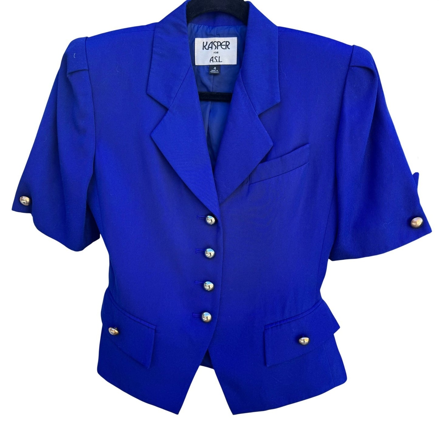Kasper for ASL Vintage Royal Blue Skirt Suit Set Short Sleeve Office Womens 4