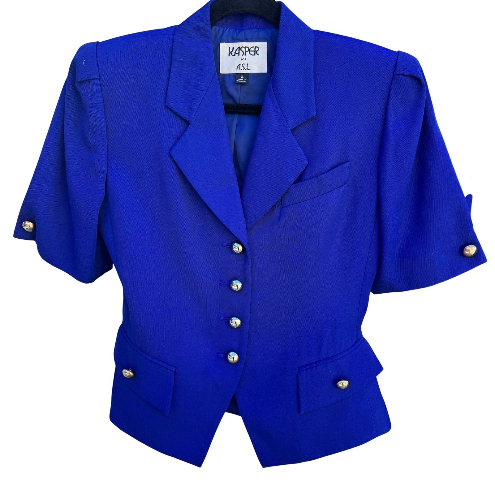 Kasper for ASL Vintage Royal Blue Skirt Suit Set Short Sleeve Office Womens 4