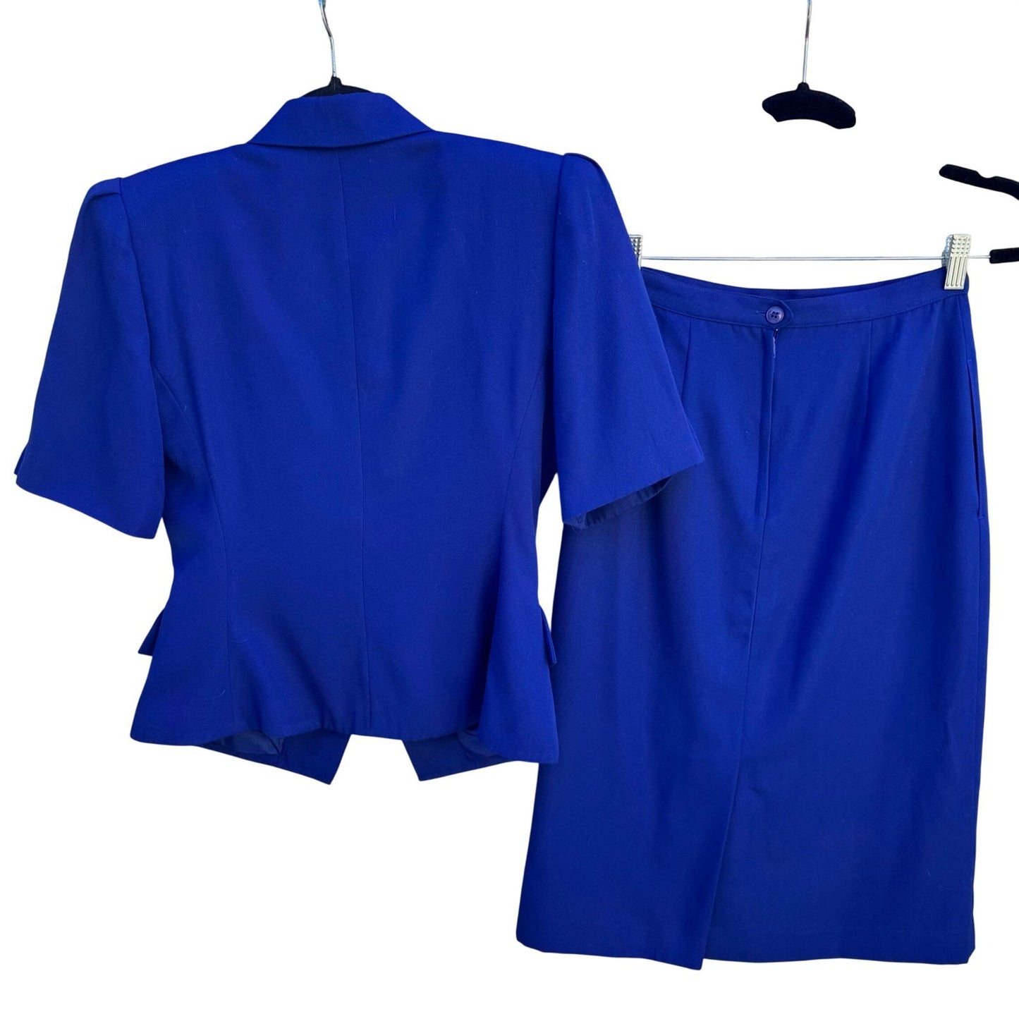 Kasper for ASL Vintage Royal Blue Skirt Suit Set Short Sleeve Office Womens 4