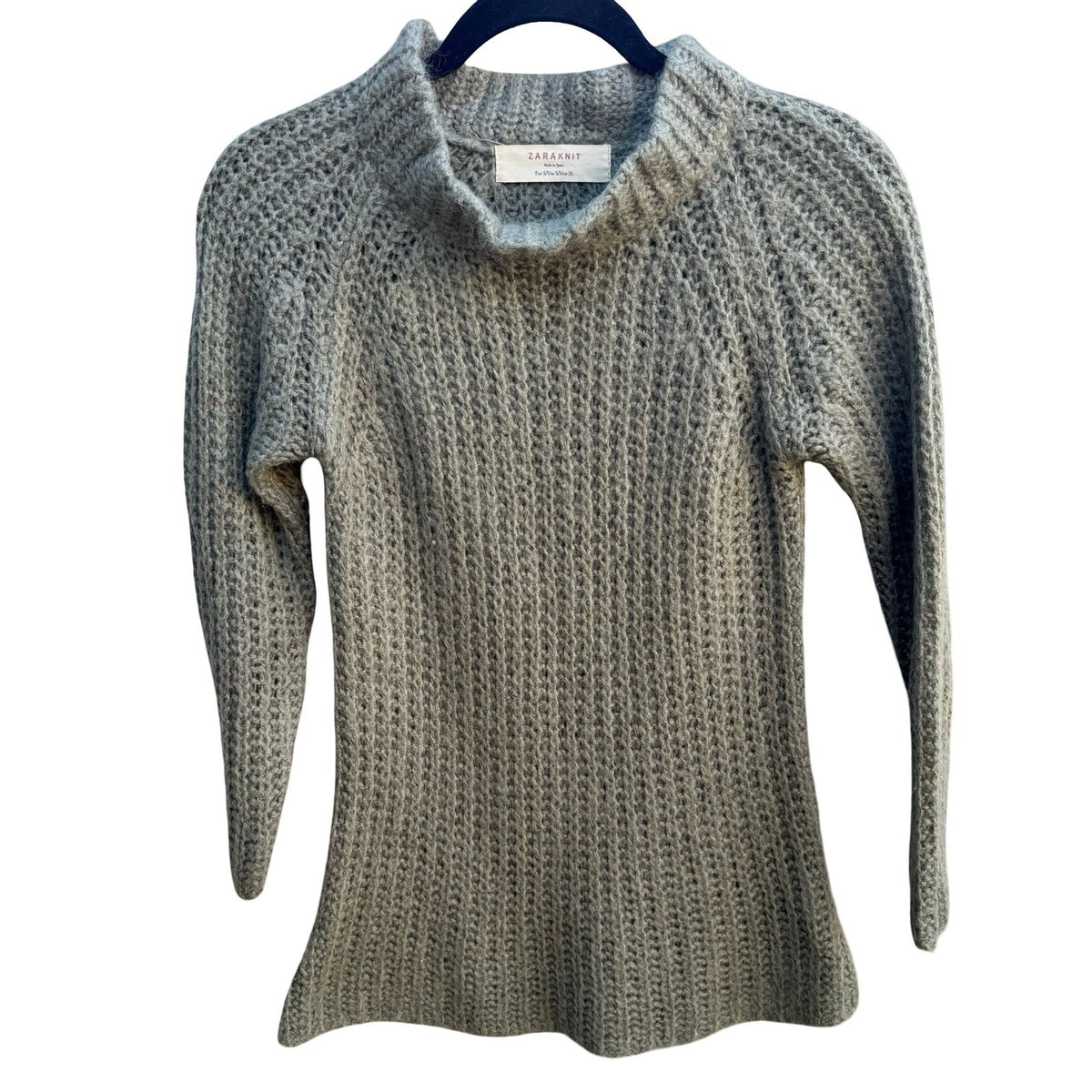 Zara Knit Mohair Wool Blend Minimalist Scandi Waffle Chunky Mock Neck Sweater S