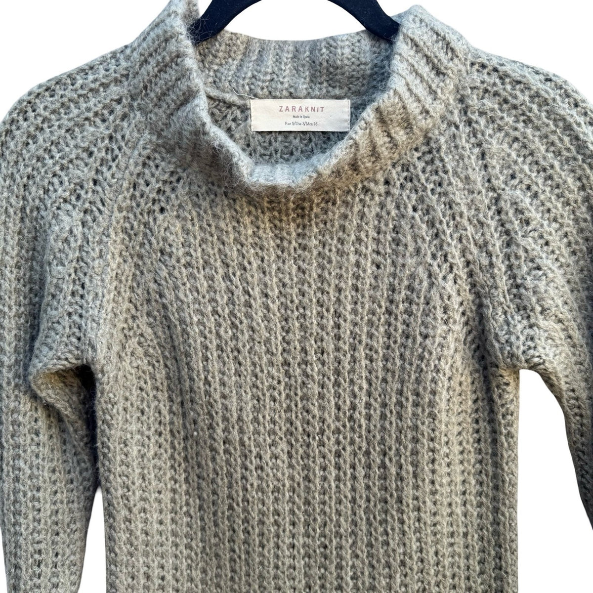 Zara Knit Mohair Wool Blend Minimalist Scandi Waffle Chunky Mock Neck Sweater S