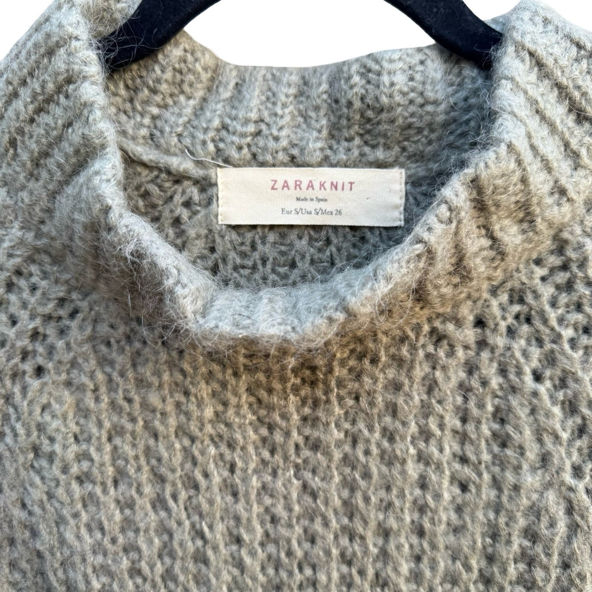 Zara Knit Mohair Wool Blend Minimalist Scandi Waffle Chunky Mock Neck Sweater S