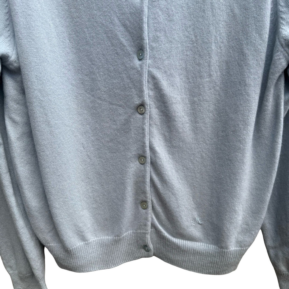Neiman Marcus Cashmere Quiet Luxury Preppy Cozy Cardigan Sweater Pastel Blue L