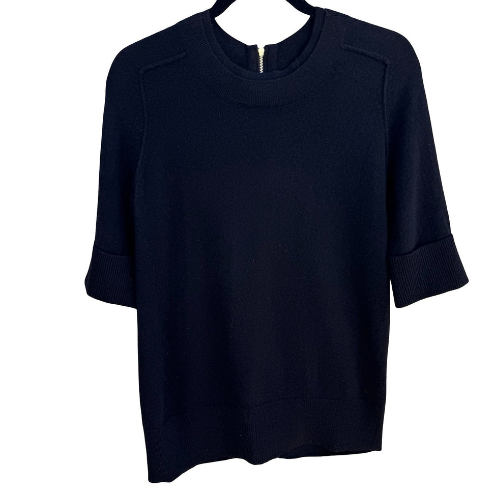 Autumn Cashmere Pure Cashmere Back Zip Elbow Sleeve Sweater Womens S Black Goth