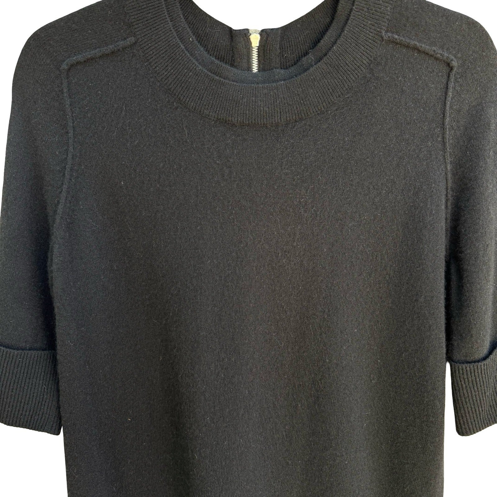 Autumn Cashmere Pure Cashmere Back Zip Elbow Sleeve Sweater Womens S Black Goth