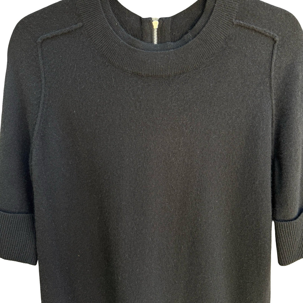 Autumn Cashmere Pure Cashmere Back Zip Elbow Sleeve Sweater Womens S Black Goth