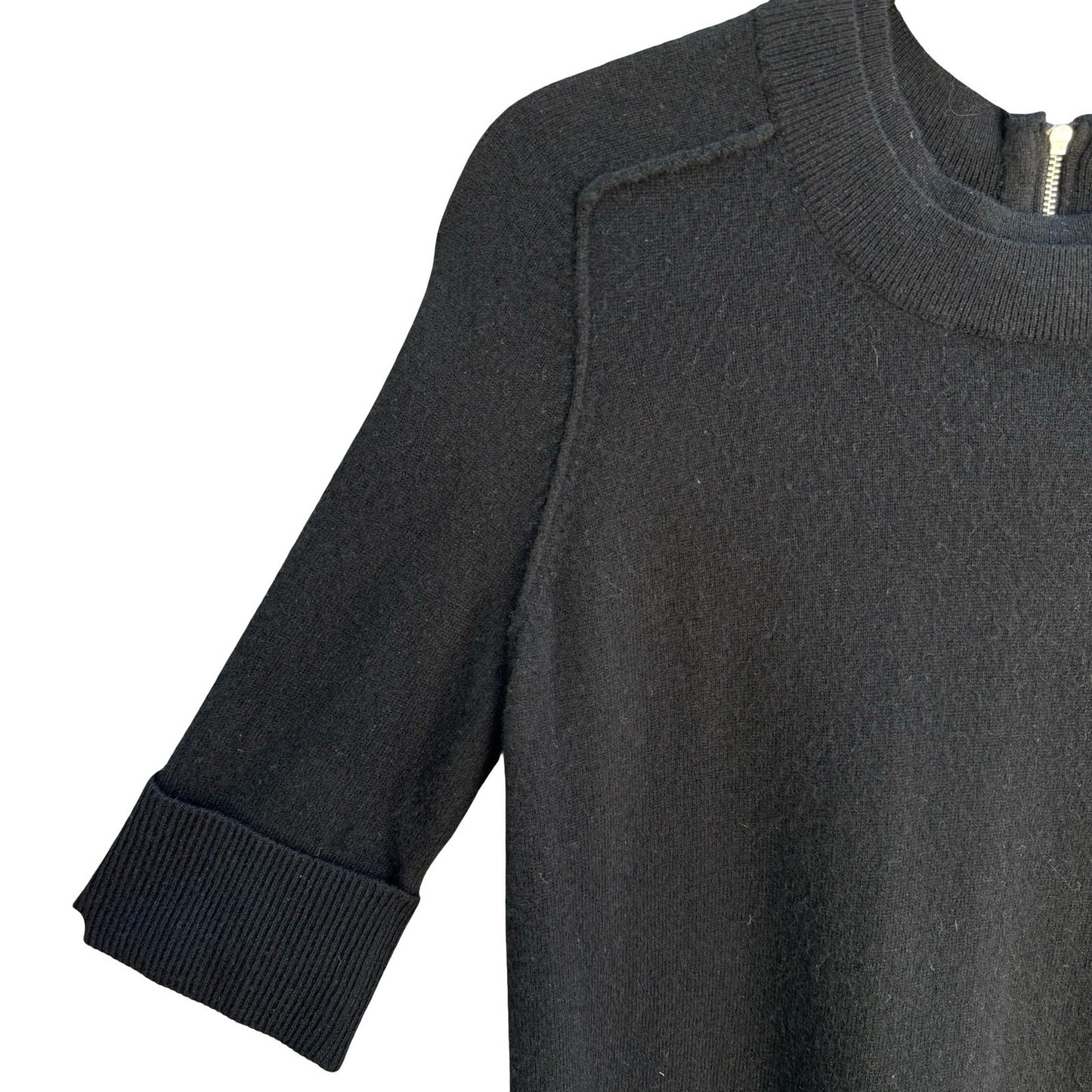 Autumn Cashmere Pure Cashmere Back Zip Elbow Sleeve Sweater Womens S Black Goth