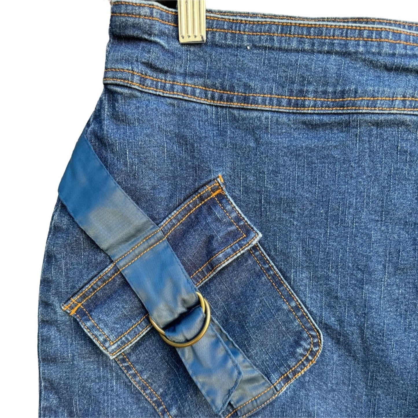 Juke Box Stretch Vintage Y2K Women's Denim Mini Skirt With D-Ring Pocket Details