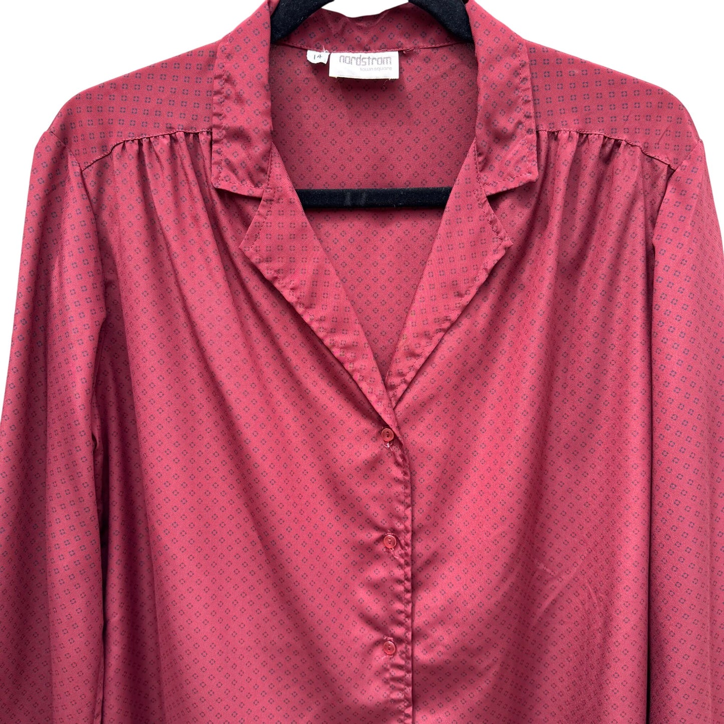 Nordstrom Town Square Vintage Red Patterned Button-Up Long Sleeve Blouse Top 14