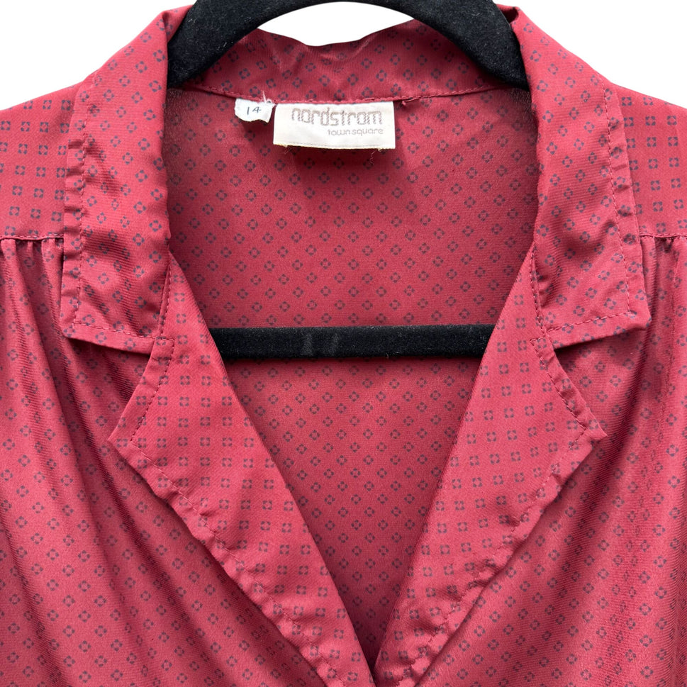 Nordstrom Town Square Vintage Red Patterned Button-Up Long Sleeve Blouse Top 14