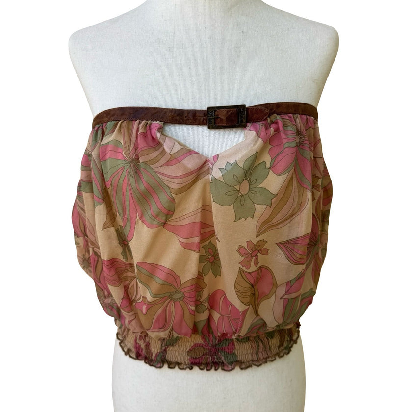 Derek Green Vintage Y2K Boho Festival Fairycore Floral Chiffon Buckle Tube Top S