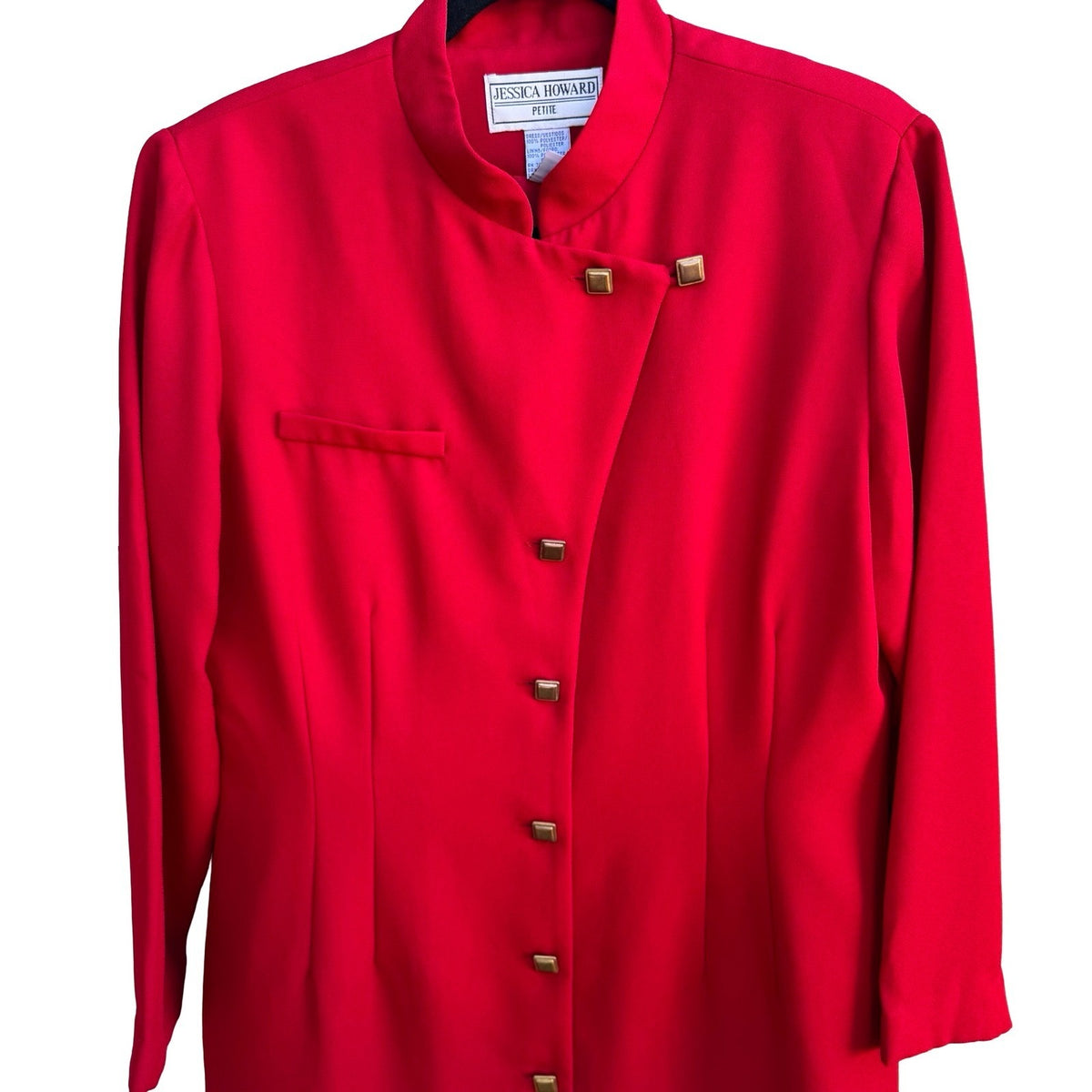 Jessica Howard Vintage Asymmetrical Button Front Band Collar Sheath Dress Red 12