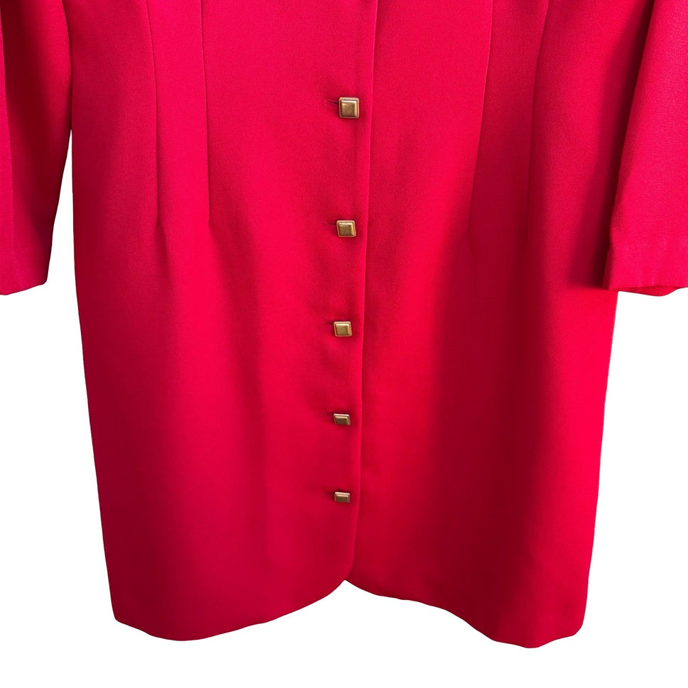 Jessica Howard Vintage Asymmetrical Button Front Band Collar Sheath Dress Red 12
