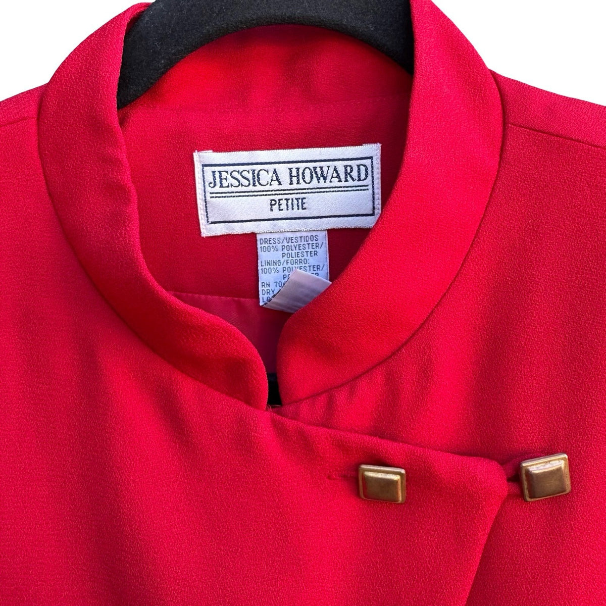 Jessica Howard Vintage Asymmetrical Button Front Band Collar Sheath Dress Red 12