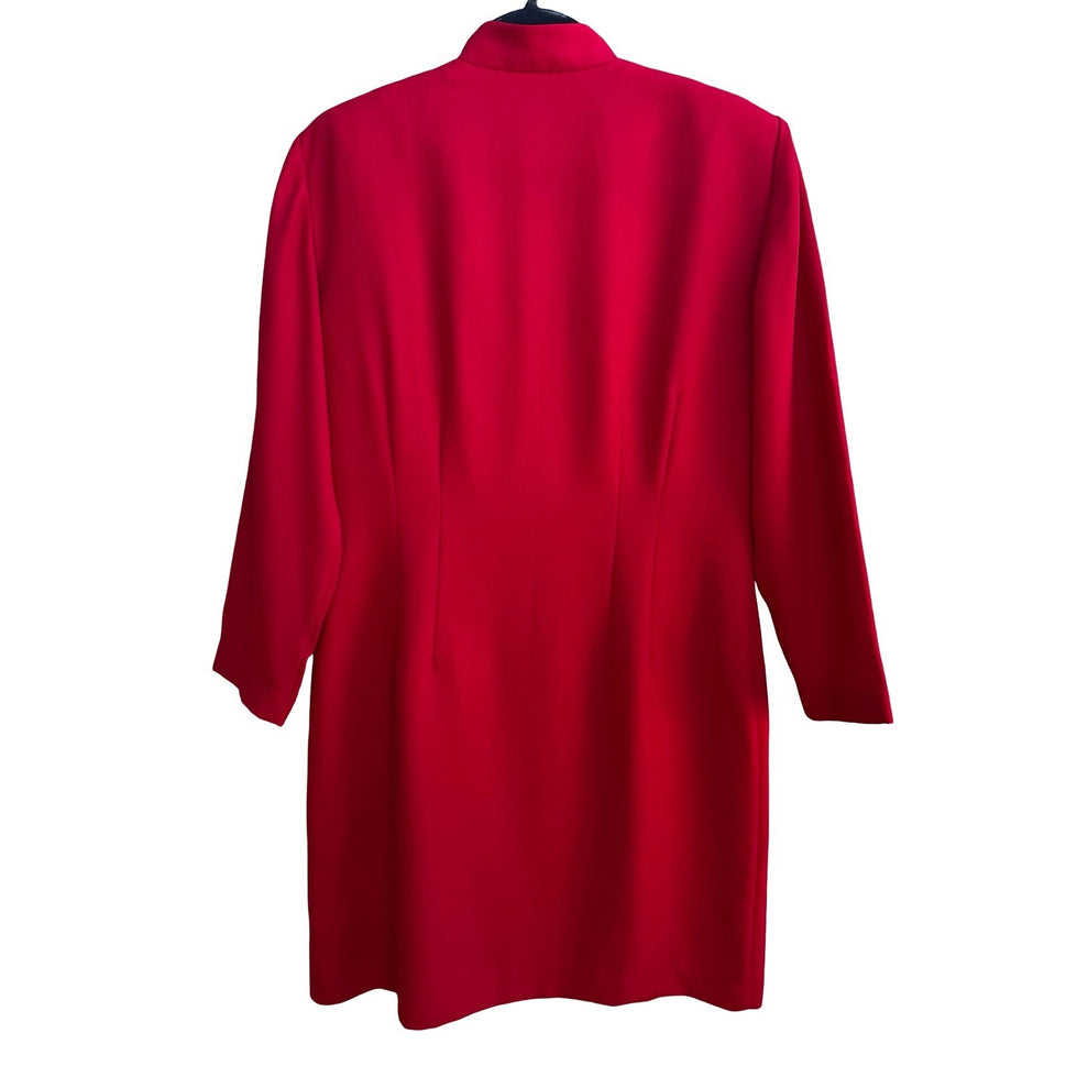 Jessica Howard Vintage Asymmetrical Button Front Band Collar Sheath Dress Red 12
