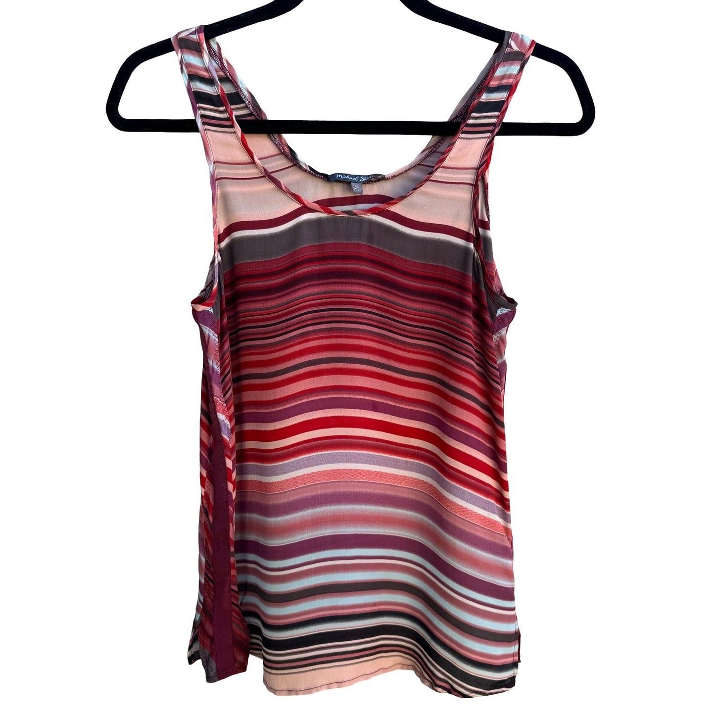 Michael Stars Silk Striped Luxury Designer Layering Tank Top Ribbon Trim Red XS