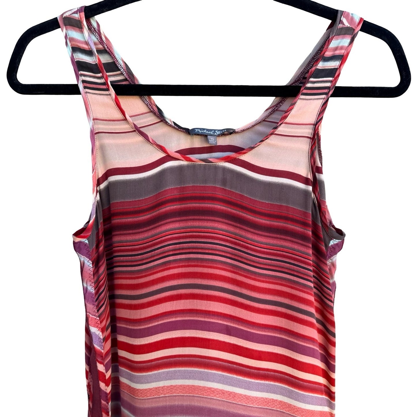 Michael Stars Silk Striped Luxury Designer Layering Tank Top Ribbon Trim Red XS