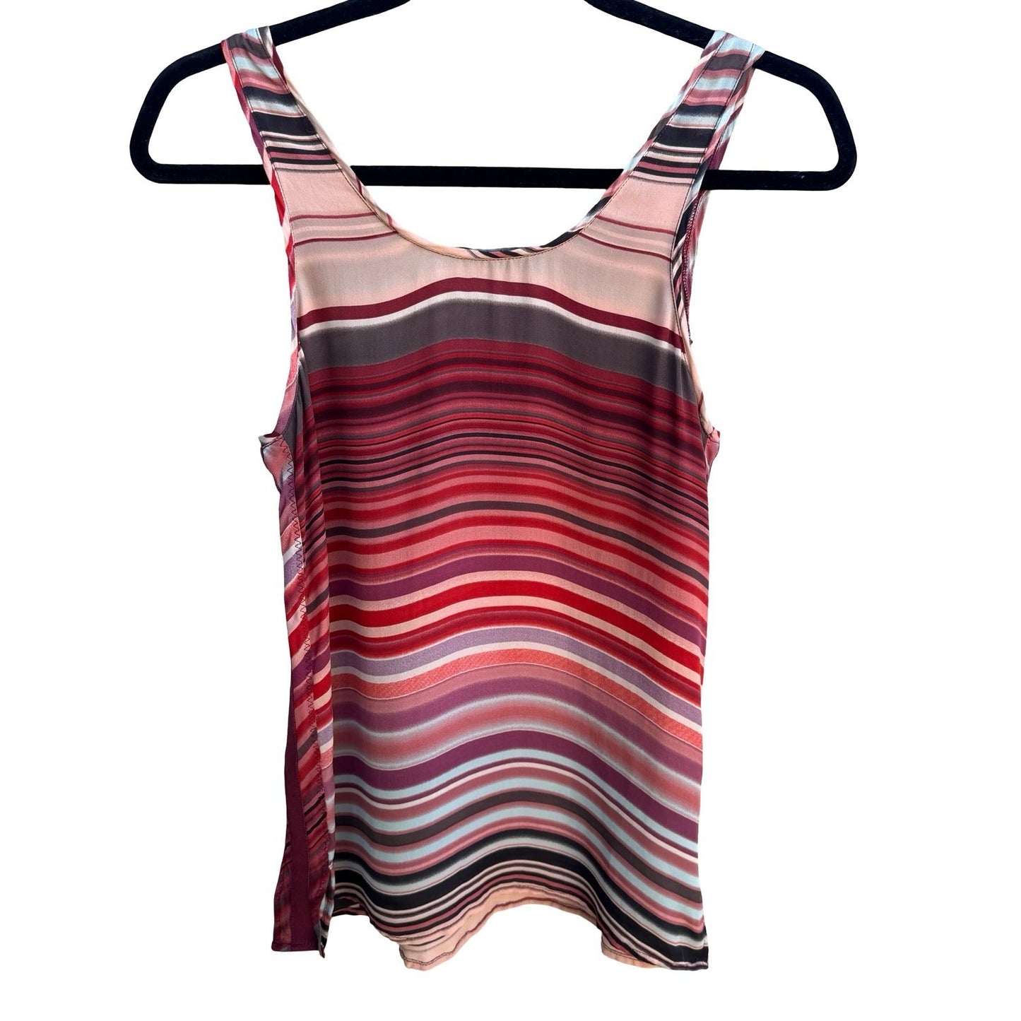 Michael Stars Silk Striped Luxury Designer Layering Tank Top Ribbon Trim Red XS