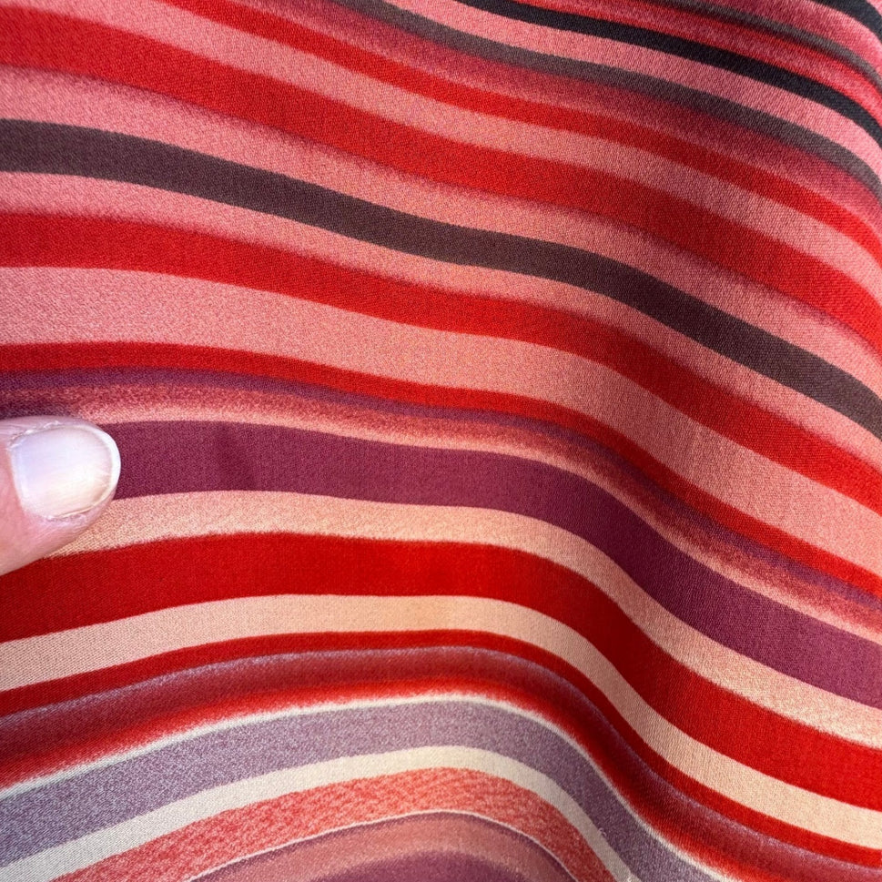 Michael Stars Silk Striped Luxury Designer Layering Tank Top Ribbon Trim Red XS