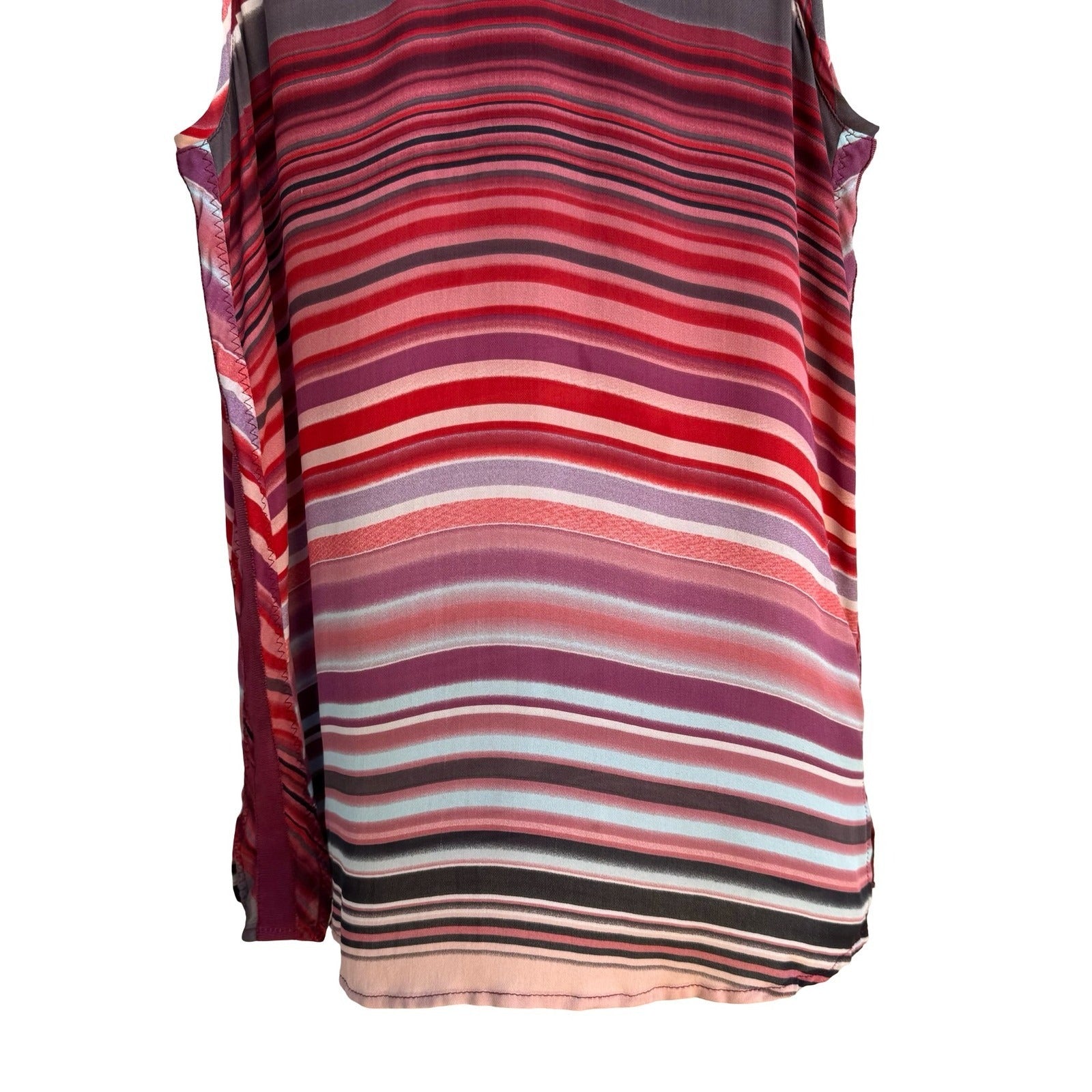 Michael Stars Silk Striped Luxury Designer Layering Tank Top Ribbon Trim Red XS