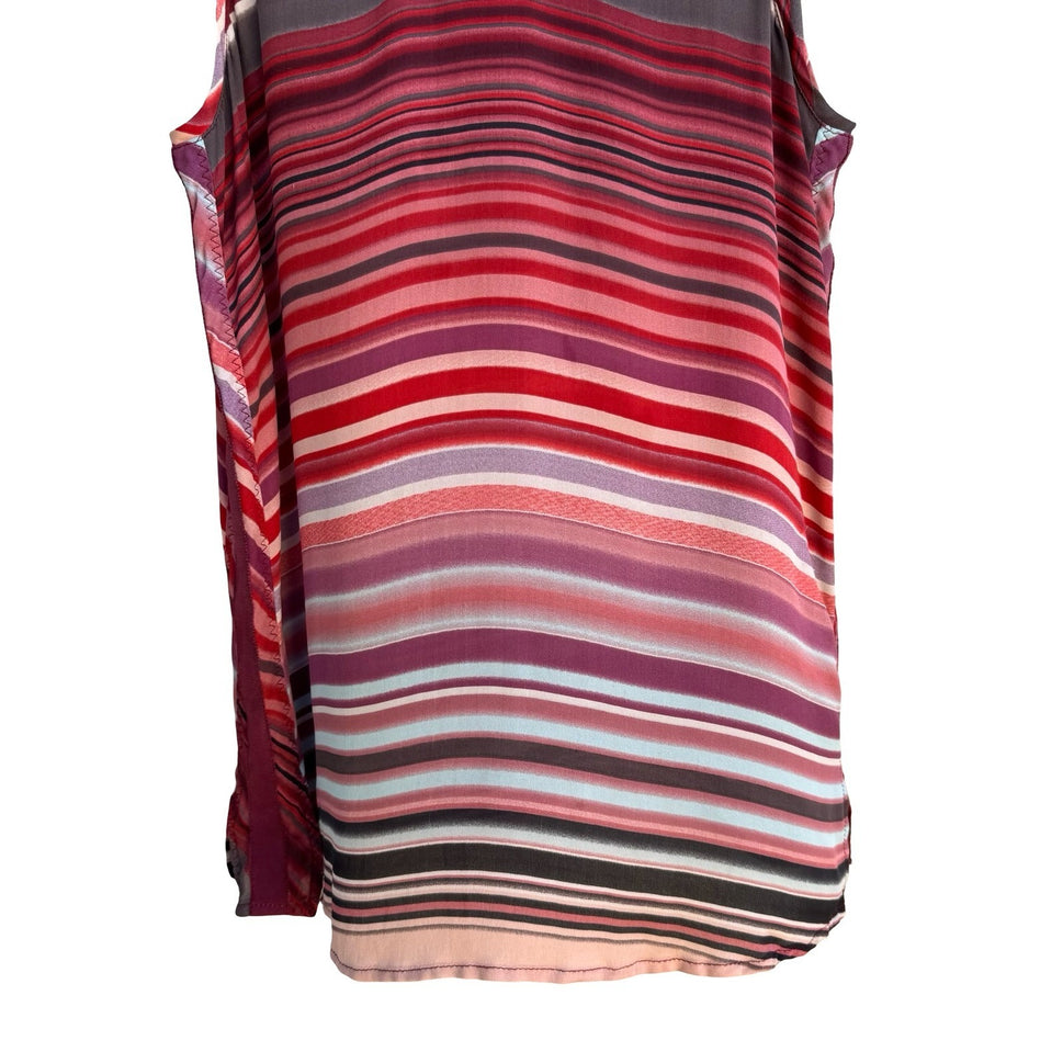 Michael Stars Silk Striped Luxury Designer Layering Tank Top Ribbon Trim Red XS