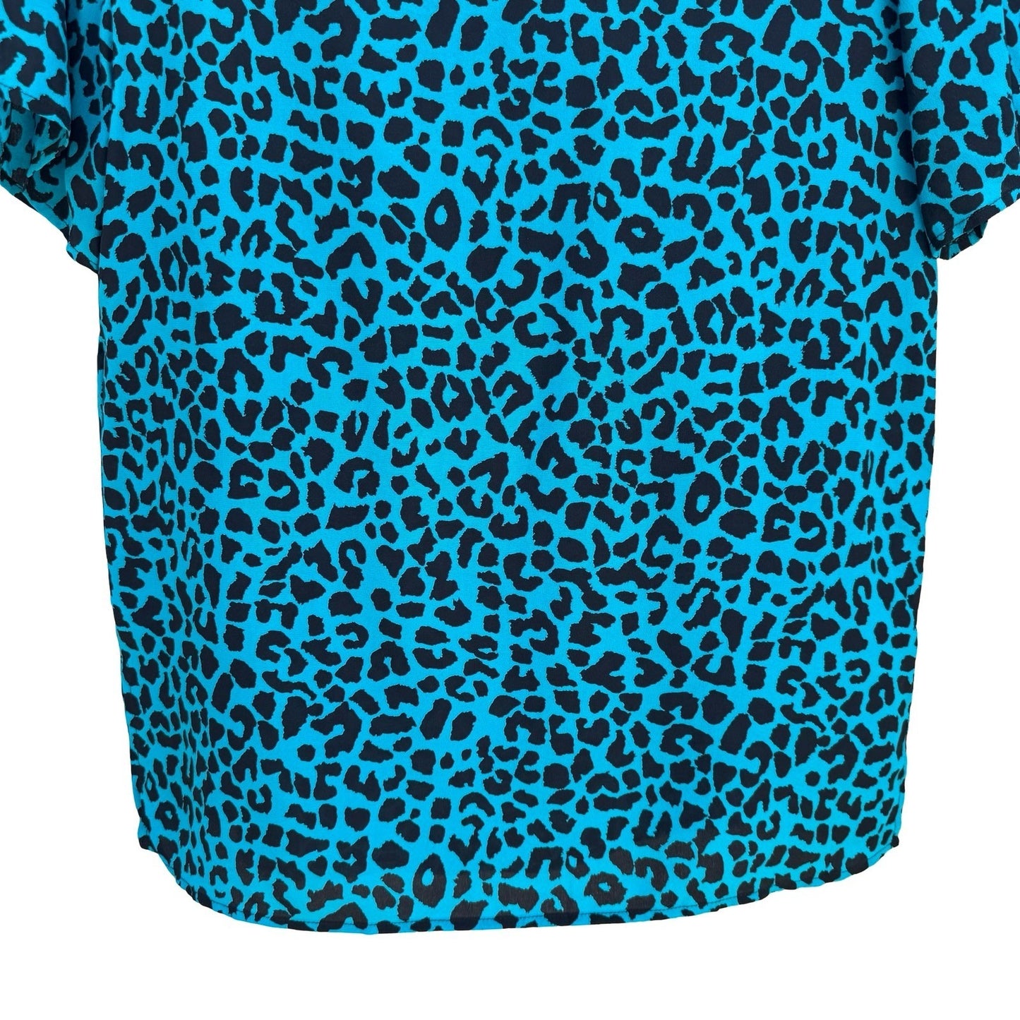 Diane Gilman Silk Leopard Print Blouse Turquoise Studded Neck S Bold Luxury Edgy