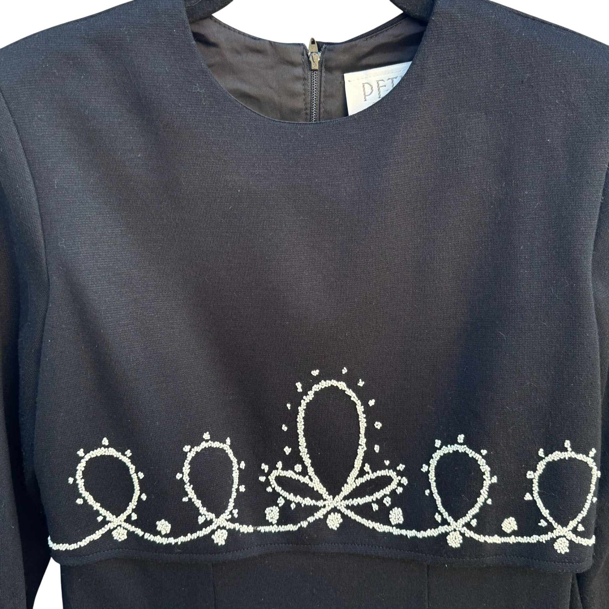 Petite Sophisticates Vintage 80s Black Beaded Long Sleeve Pencil Cocktail Dress 6