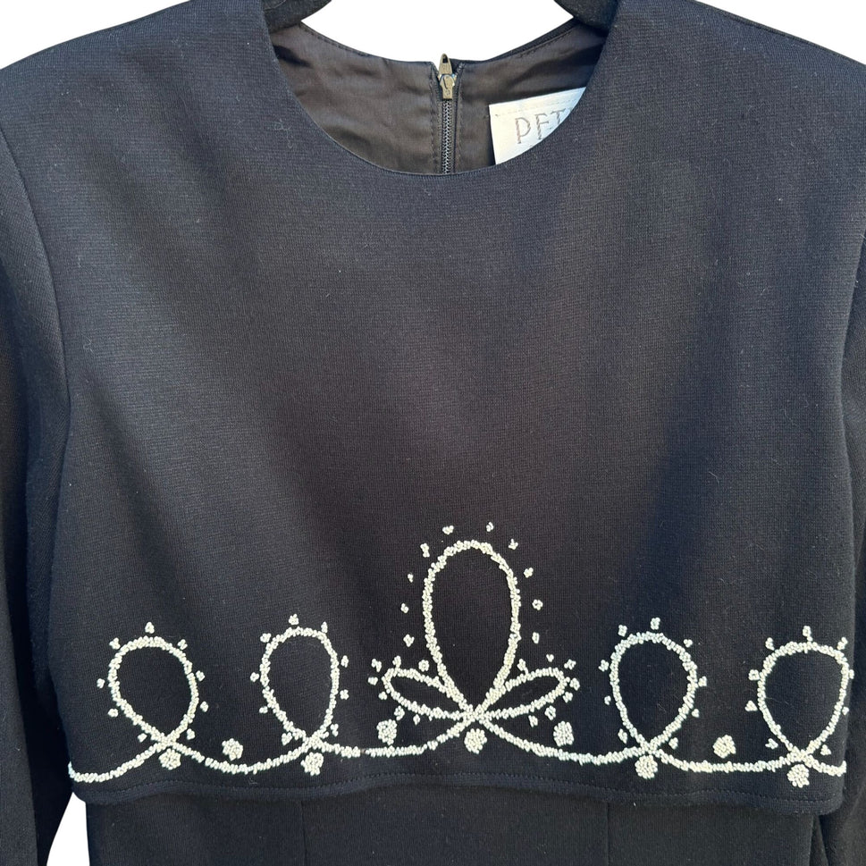 Petite Sophisticates Vintage 80s Black Beaded Long Sleeve Pencil Cocktail Dress 6