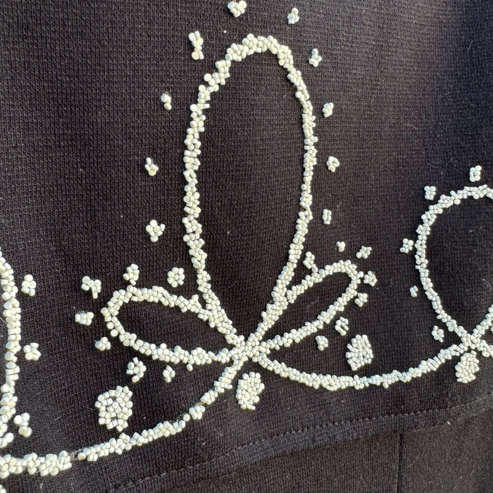 Petite Sophisticates Vintage 80s Black Beaded Long Sleeve Pencil Cocktail Dress 6