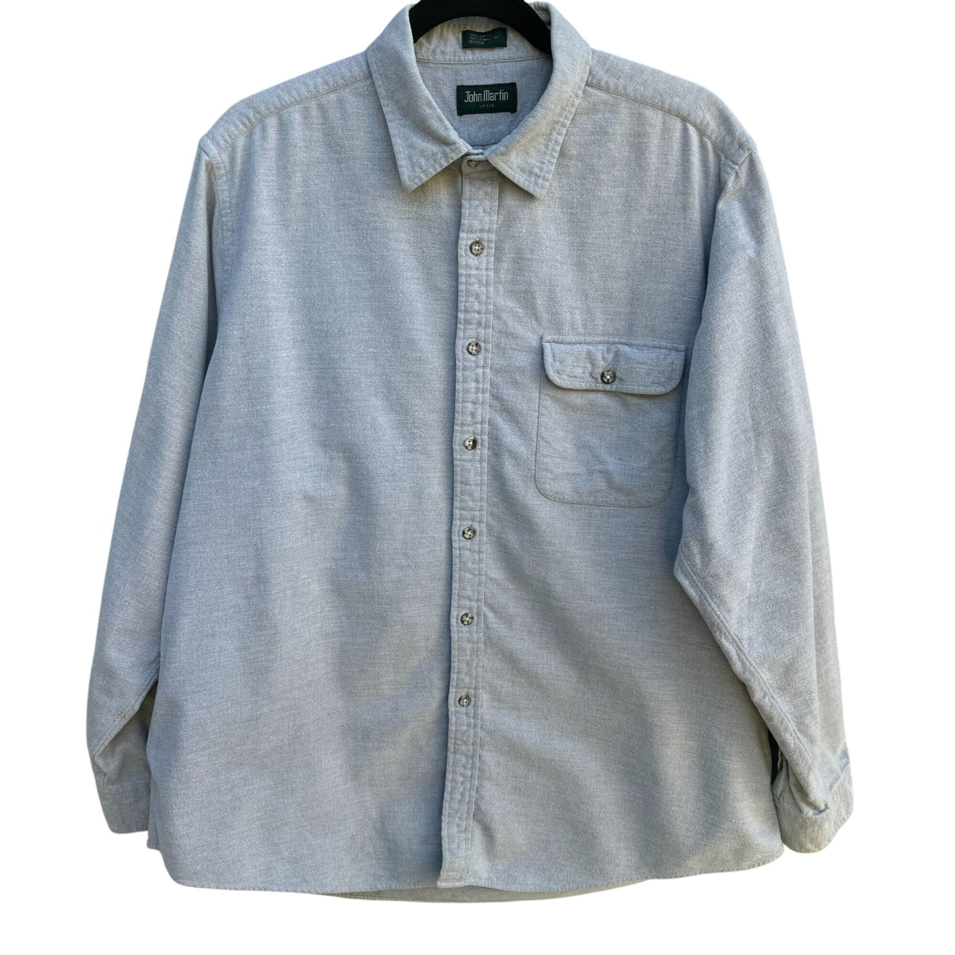 John Martin Vintage Mens Gray Button-Up Cotton Y2K Outdoor Long Sleeve Shirt L