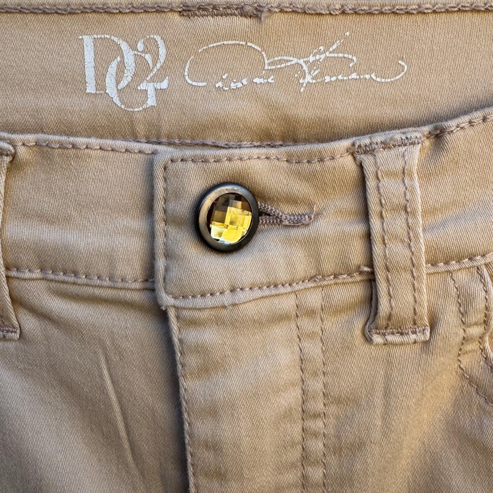 Diane Gilman DG2 Tan Bootcut Embellished Rhinestone Pocket Jeans Womens 2P Khaki