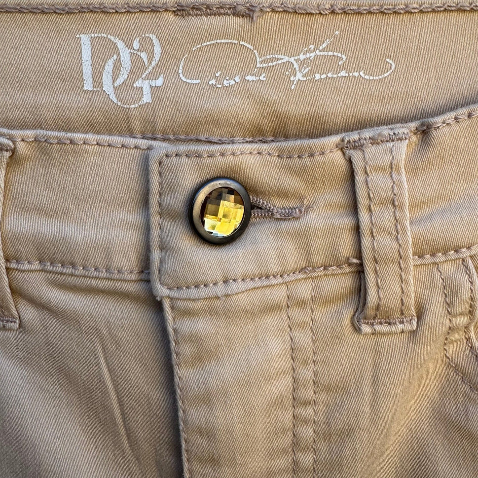 Diane Gilman DG2 Tan Bootcut Embellished Rhinestone Pocket Jeans Womens 2P Khaki