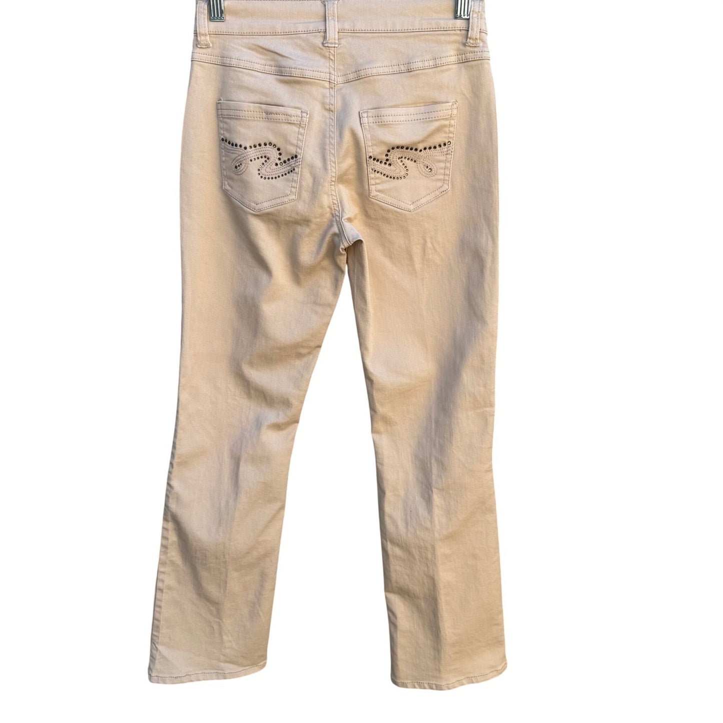 Diane Gilman DG2 Tan Bootcut Embellished Rhinestone Pocket Jeans Womens 2P Khaki