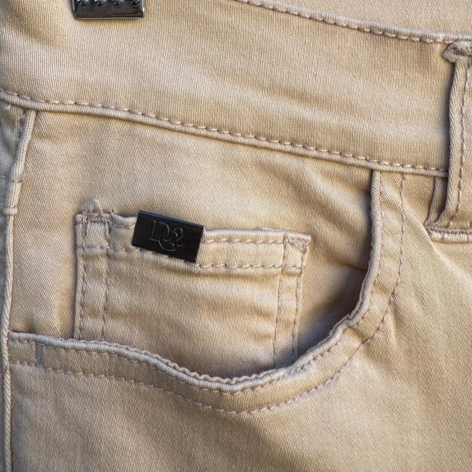 Diane Gilman DG2 Tan Bootcut Embellished Rhinestone Pocket Jeans Womens 2P Khaki