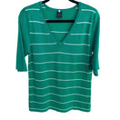 Switch GMR Fashion Green White Striped V-Neck 3/4 Sleeve Knit Sweater Top Womens Medium 3 image