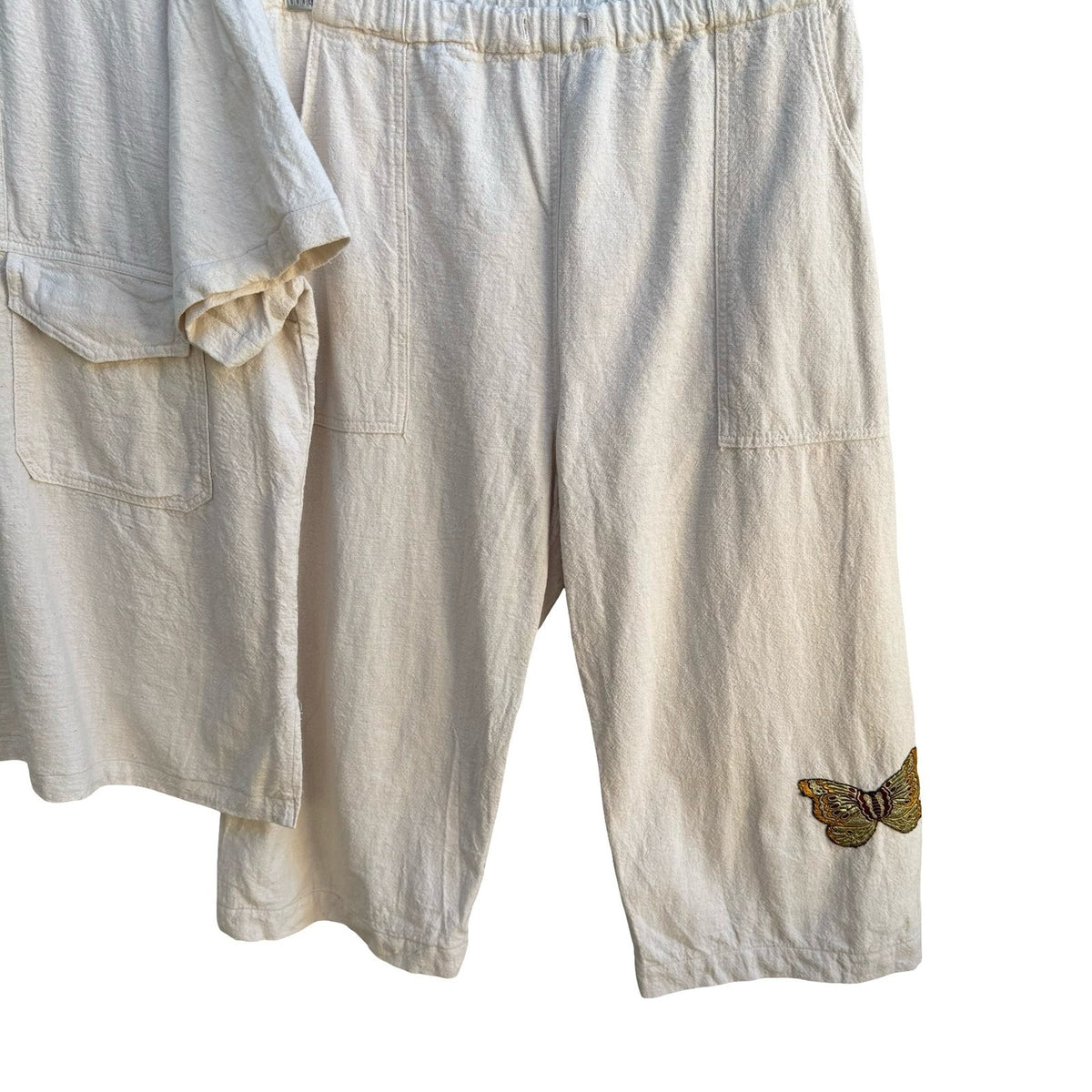 California Drawstrings Vintage 90s Boho Cotton Butterfly Embroidered Shirt Pants