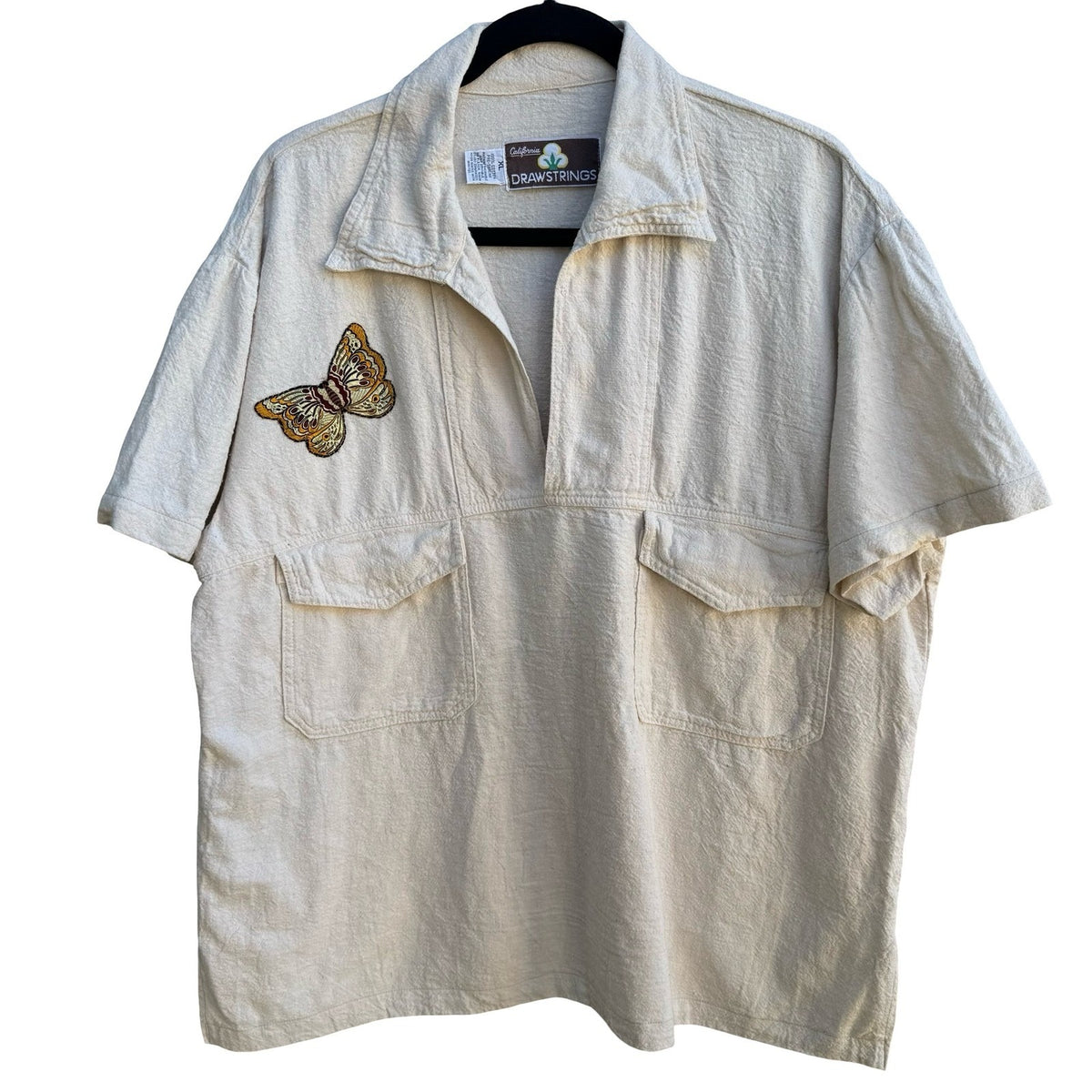 California Drawstrings Vintage 90s Boho Cotton Butterfly Embroidered Shirt Pants