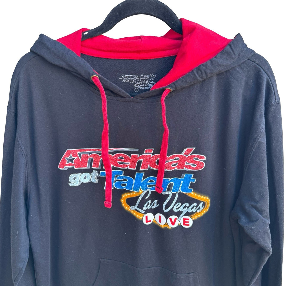 America's Got Talent AGT NBC Las Vegas Live Glitter Graphic Hoodie Mens Black L