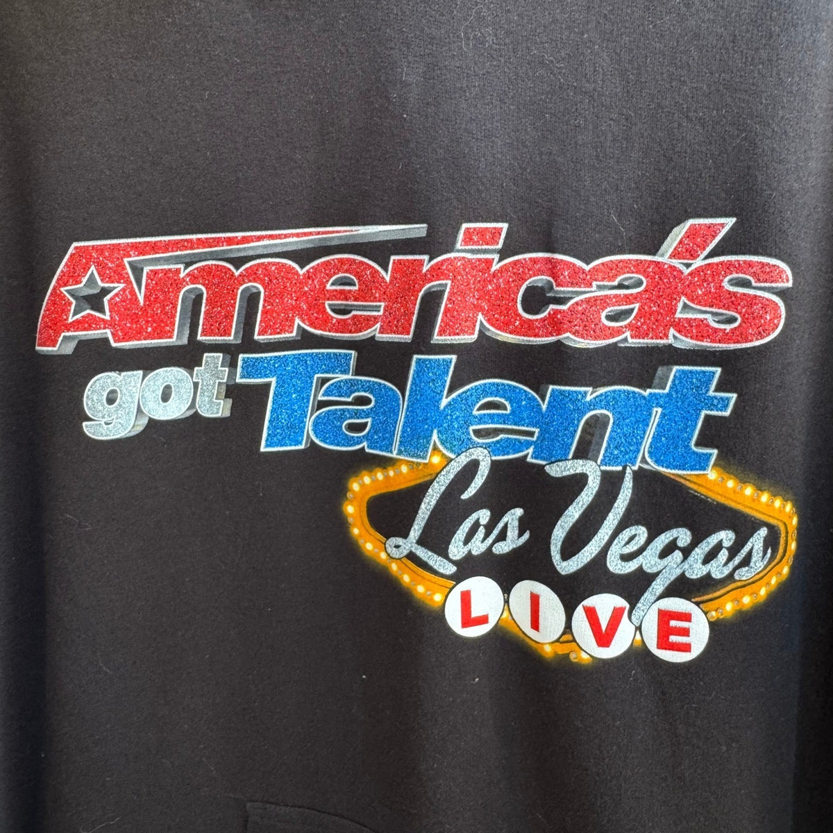 America's Got Talent AGT NBC Las Vegas Live Glitter Graphic Hoodie Mens Black L