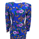 Switch Maggy London Petites Vintage 80s Silk Floral Tiered Dress Blue Gold Size 6P 3 image