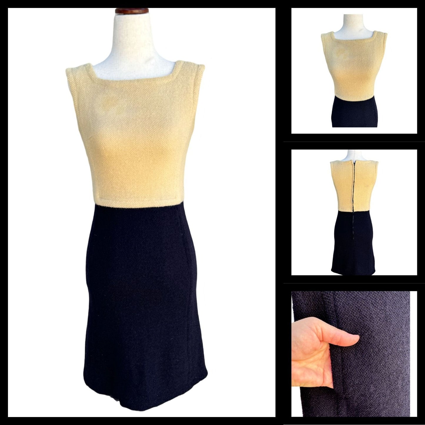 Vintage 60s Mod Retro Sleeveless Square Neck Lined Bodycon Women's Mini Dress XS