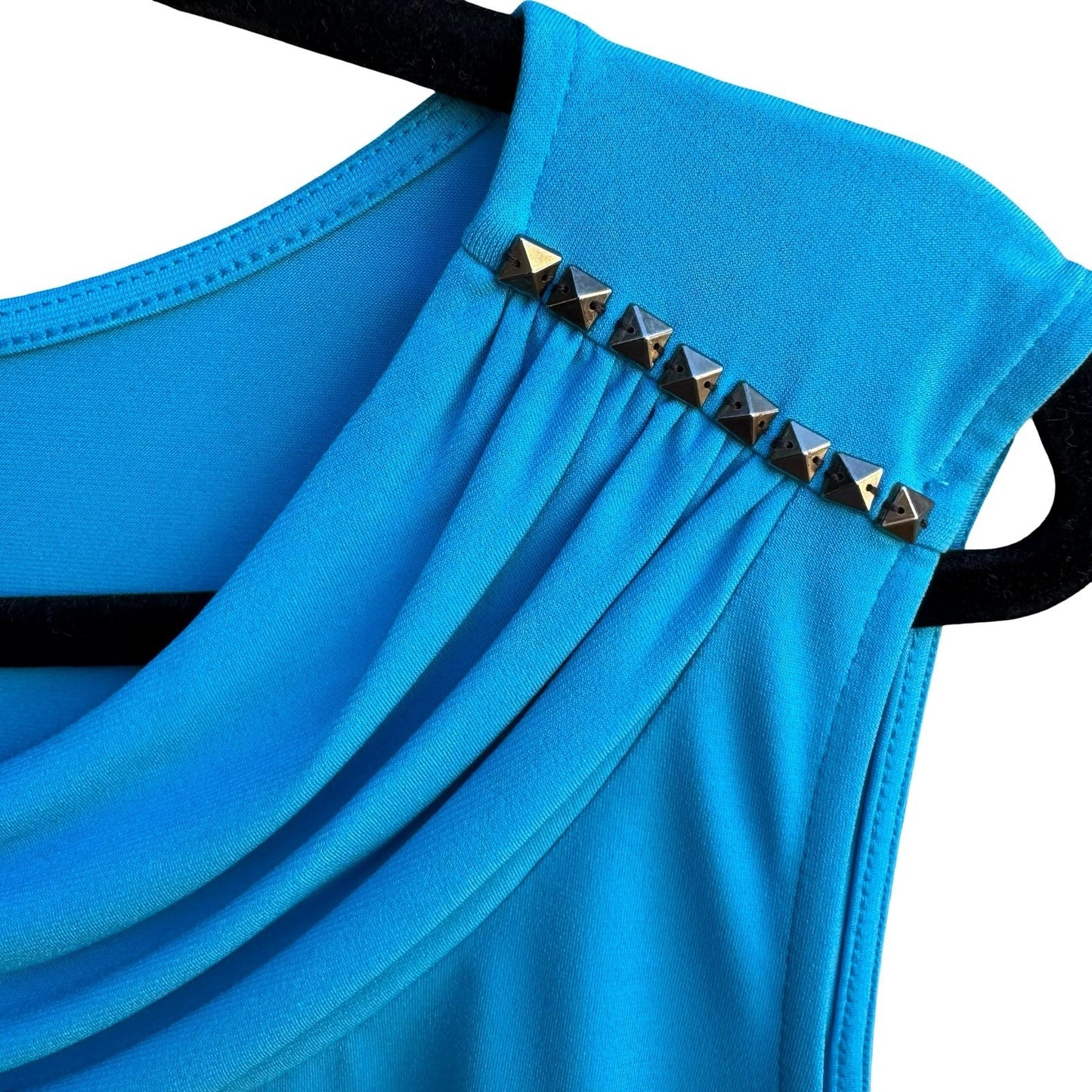 Nine West Professional Edgy Career Cowl Neck Studded Sleeveless Blouse Blue NWT