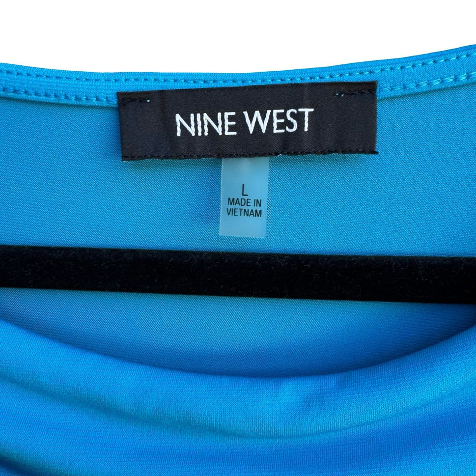 Nine West Professional Edgy Career Cowl Neck Studded Sleeveless Blouse Blue NWT