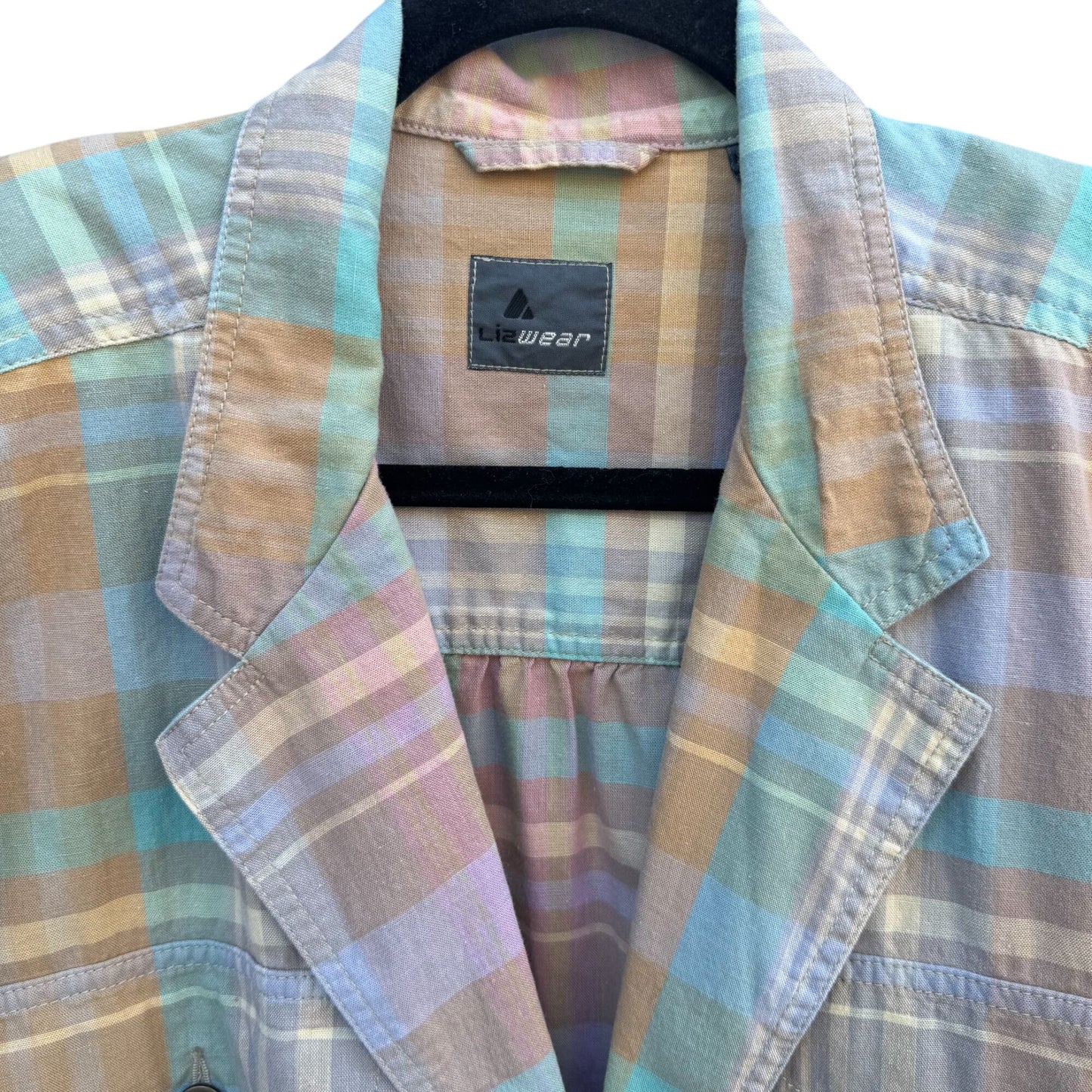 Lizwear Vintage 80s Pastel Plaid Womens Elastic Drawstring Waist Retro Jacket L