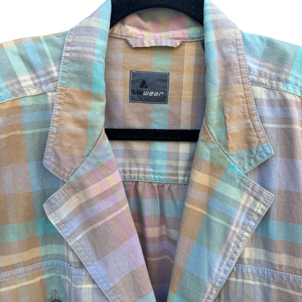 Lizwear Vintage 80s Pastel Plaid Womens Elastic Drawstring Waist Retro Jacket L